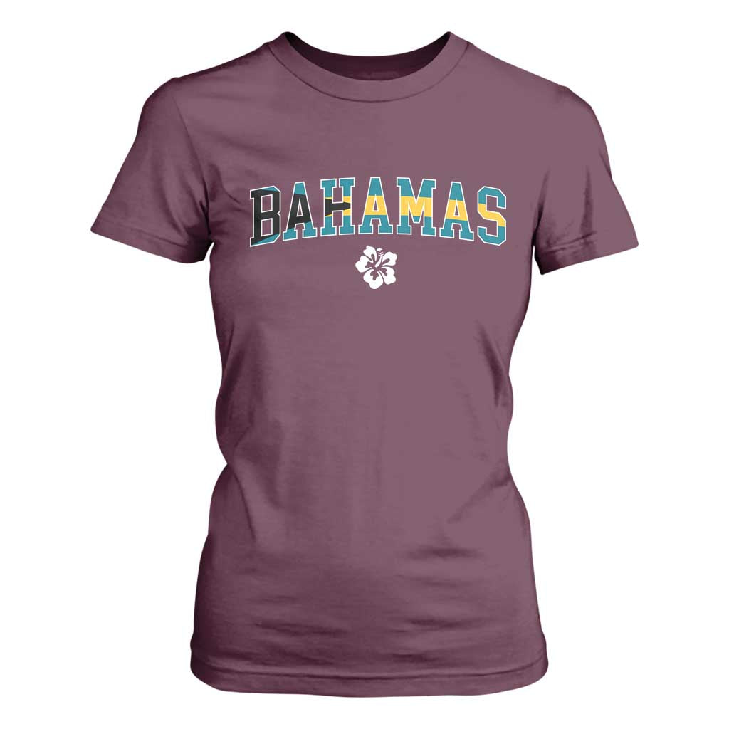 Bahamas Flag T Shirt For Women Caribbean Hibiscus Flower Beach Summer Vacation - African Pride