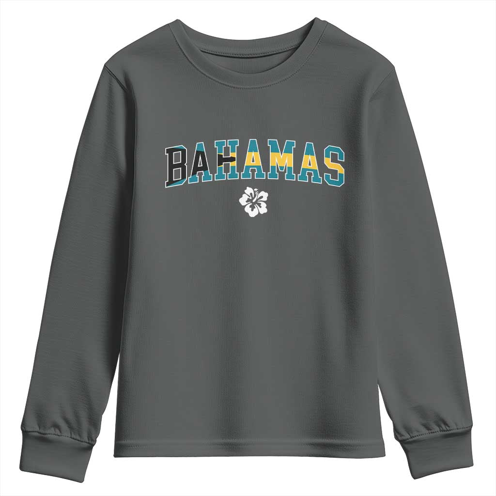 Bahamas Flag Youth Sweatshirt Caribbean Hibiscus Flower Beach Summer Vacation - African Pride