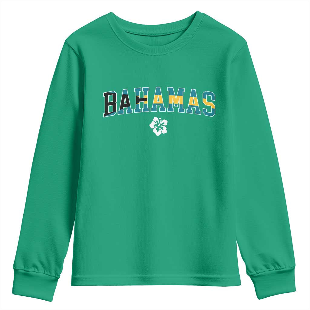 Bahamas Flag Youth Sweatshirt Caribbean Hibiscus Flower Beach Summer Vacation - African Pride