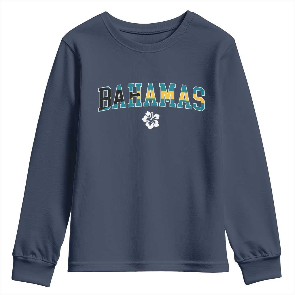 Bahamas Flag Youth Sweatshirt Caribbean Hibiscus Flower Beach Summer Vacation - African Pride