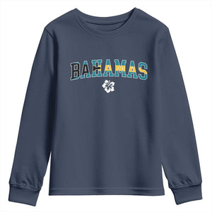 Bahamas Flag Youth Sweatshirt Caribbean Hibiscus Flower Beach Summer Vacation - African Pride