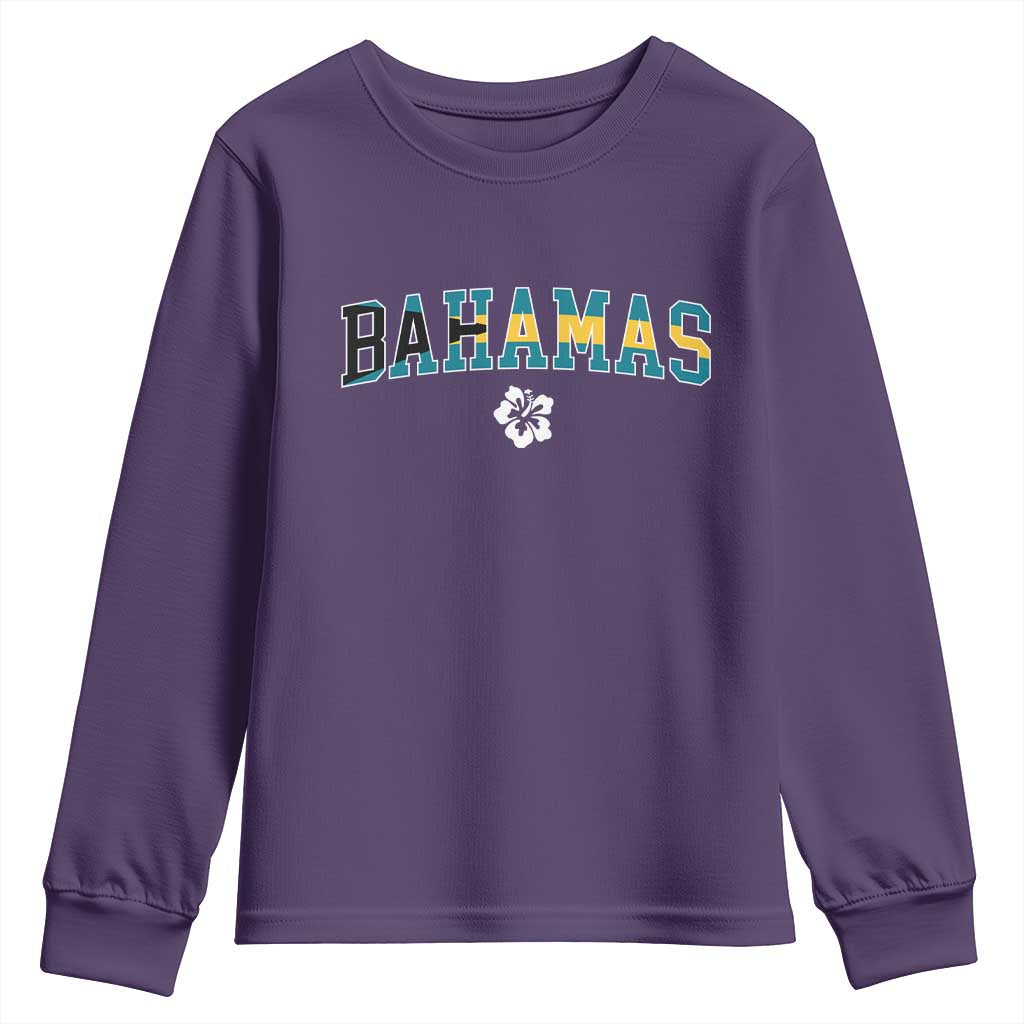 Bahamas Flag Youth Sweatshirt Caribbean Hibiscus Flower Beach Summer Vacation - African Pride