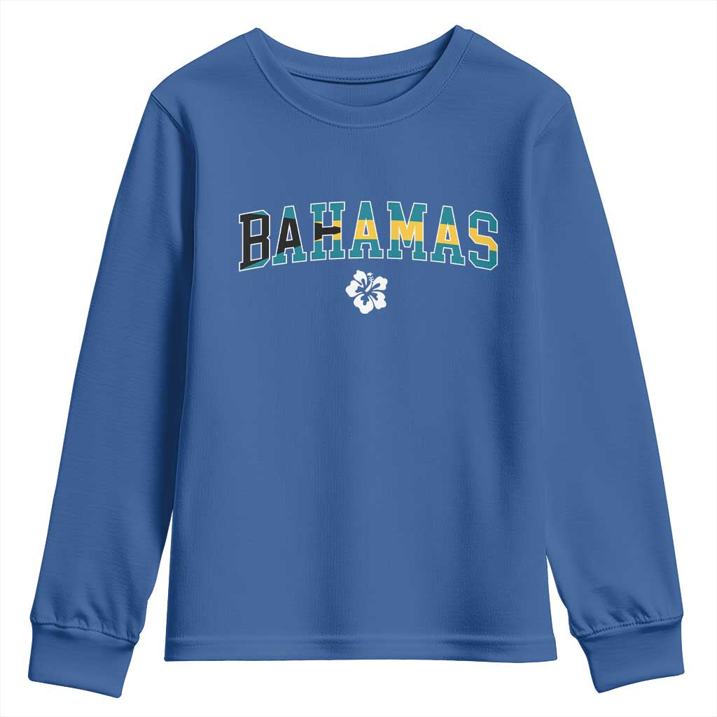 Bahamas Flag Youth Sweatshirt Caribbean Hibiscus Flower Beach Summer Vacation - African Pride