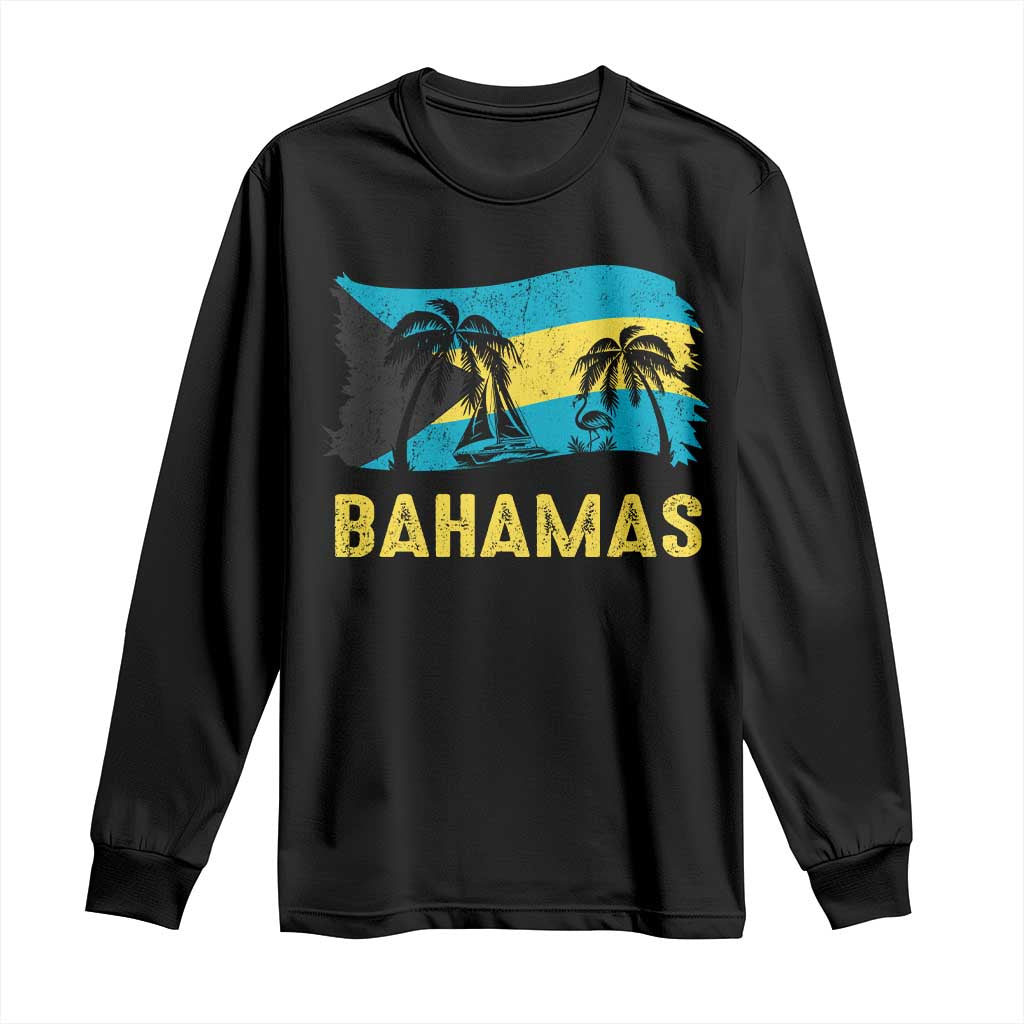 Bahamas Flag Long Sleeve Shirt Tropical Island Palm Trees Bahamian Gifts - African Pride