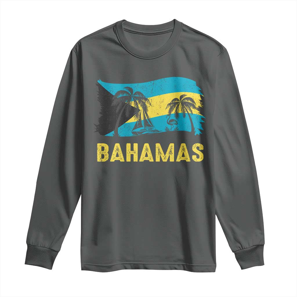 Bahamas Flag Long Sleeve Shirt Tropical Island Palm Trees Bahamian Gifts - African Pride