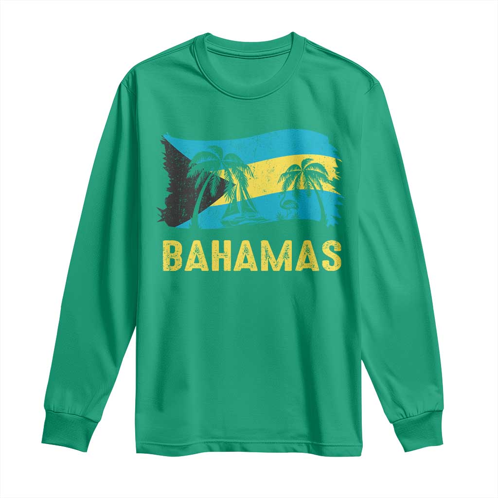 Bahamas Flag Long Sleeve Shirt Tropical Island Palm Trees Bahamian Gifts - African Pride