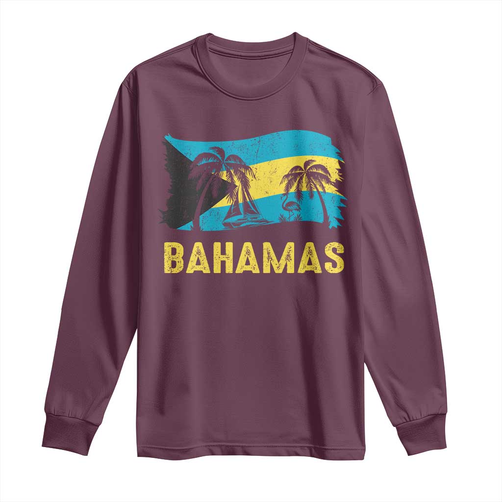 Bahamas Flag Long Sleeve Shirt Tropical Island Palm Trees Bahamian Gifts - African Pride