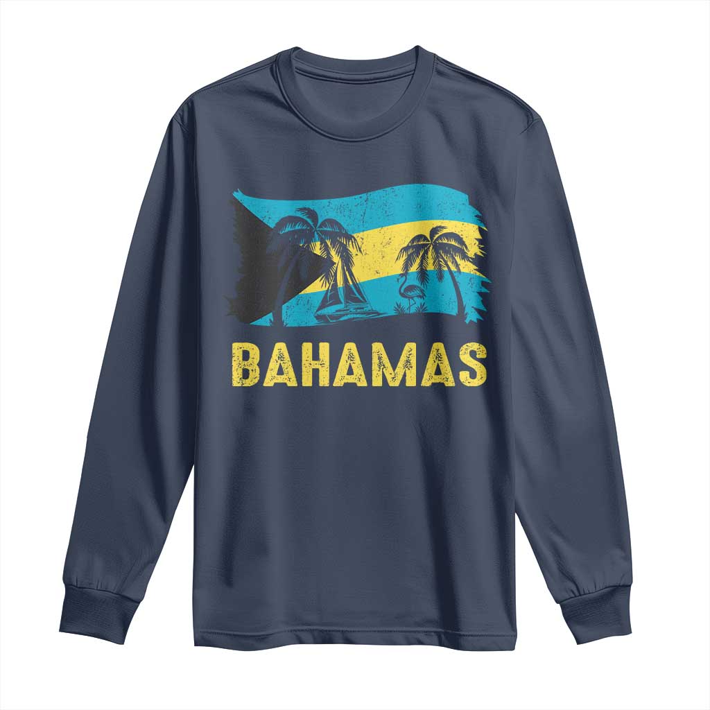 Bahamas Flag Long Sleeve Shirt Tropical Island Palm Trees Bahamian Gifts - African Pride