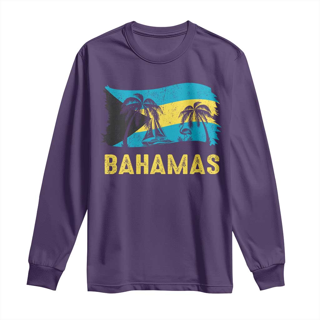 Bahamas Flag Long Sleeve Shirt Tropical Island Palm Trees Bahamian Gifts - African Pride