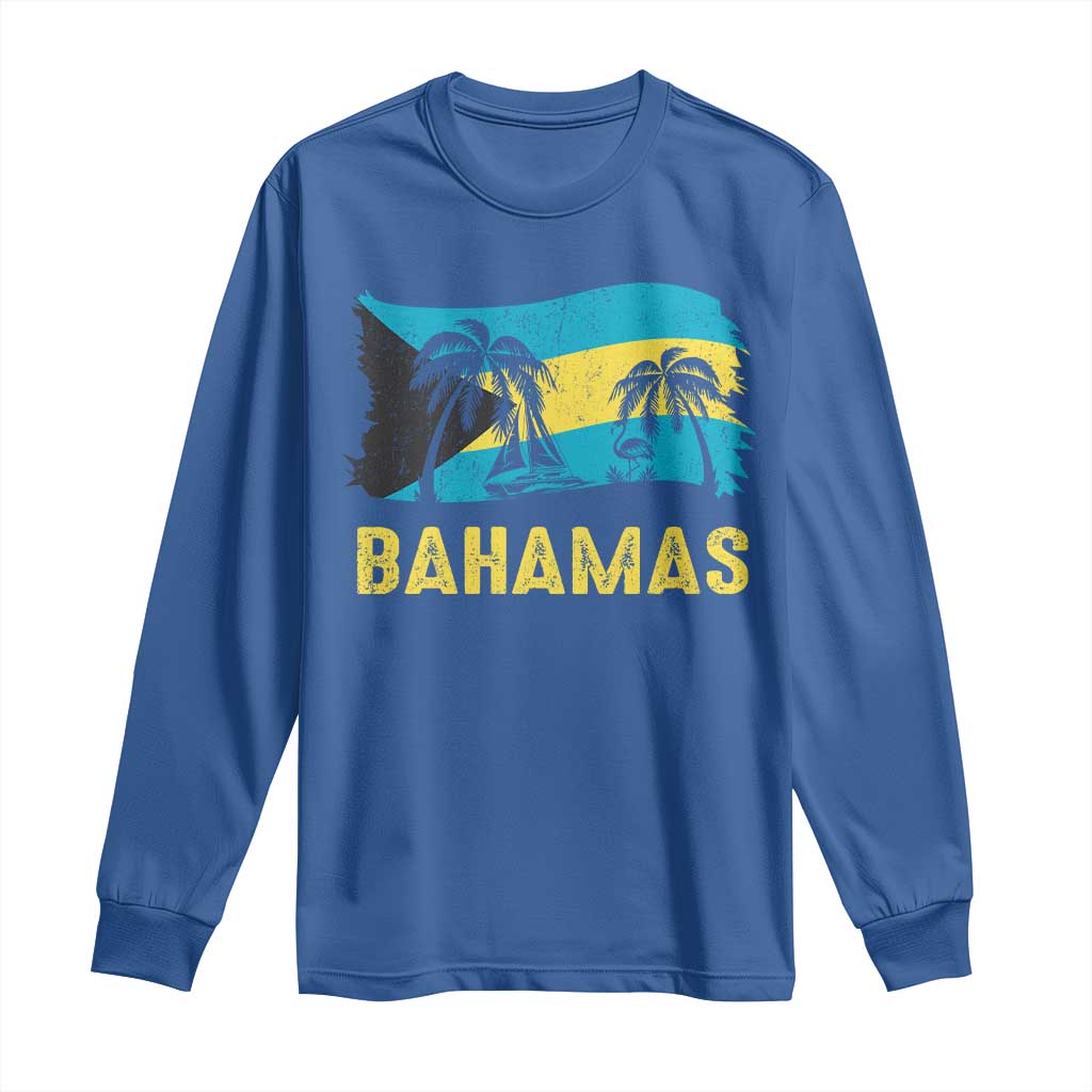 Bahamas Flag Long Sleeve Shirt Tropical Island Palm Trees Bahamian Gifts - African Pride