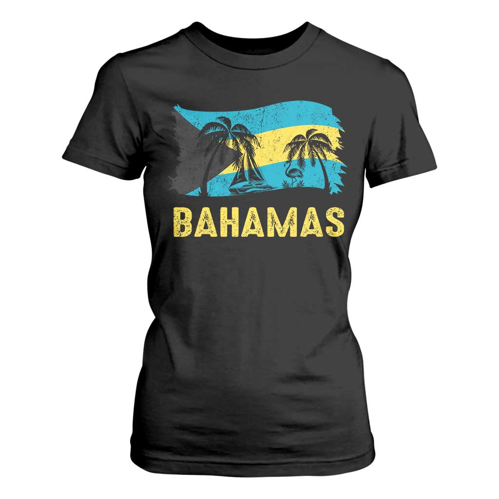 Bahamas Flag T Shirt For Women Tropical Island Palm Trees Bahamian Gifts - African Pride