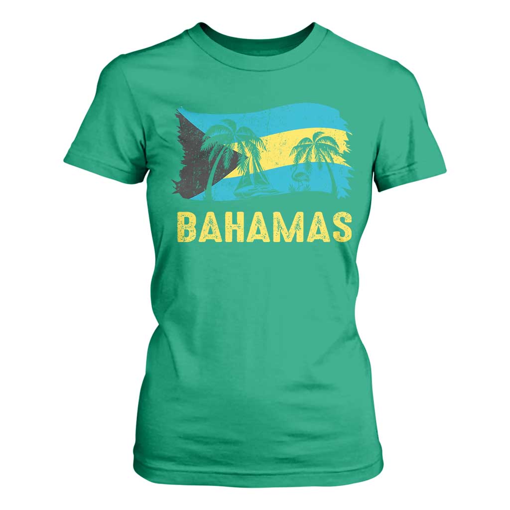 Bahamas Flag T Shirt For Women Tropical Island Palm Trees Bahamian Gifts - African Pride