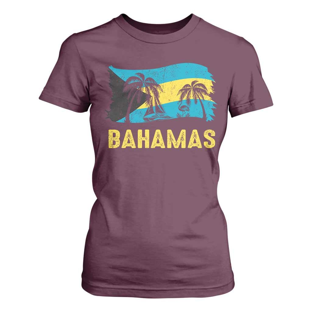 Bahamas Flag T Shirt For Women Tropical Island Palm Trees Bahamian Gifts - African Pride