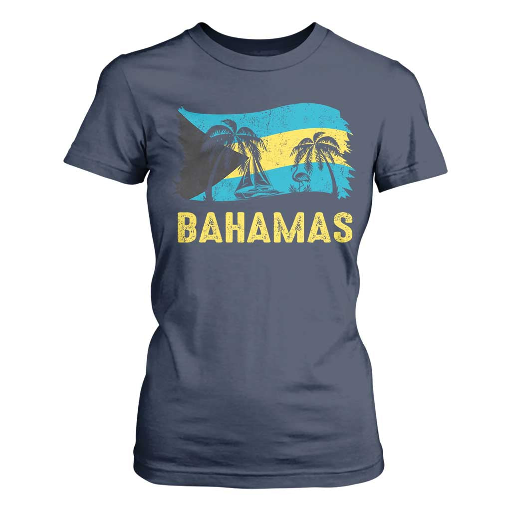 Bahamas Flag T Shirt For Women Tropical Island Palm Trees Bahamian Gifts - African Pride