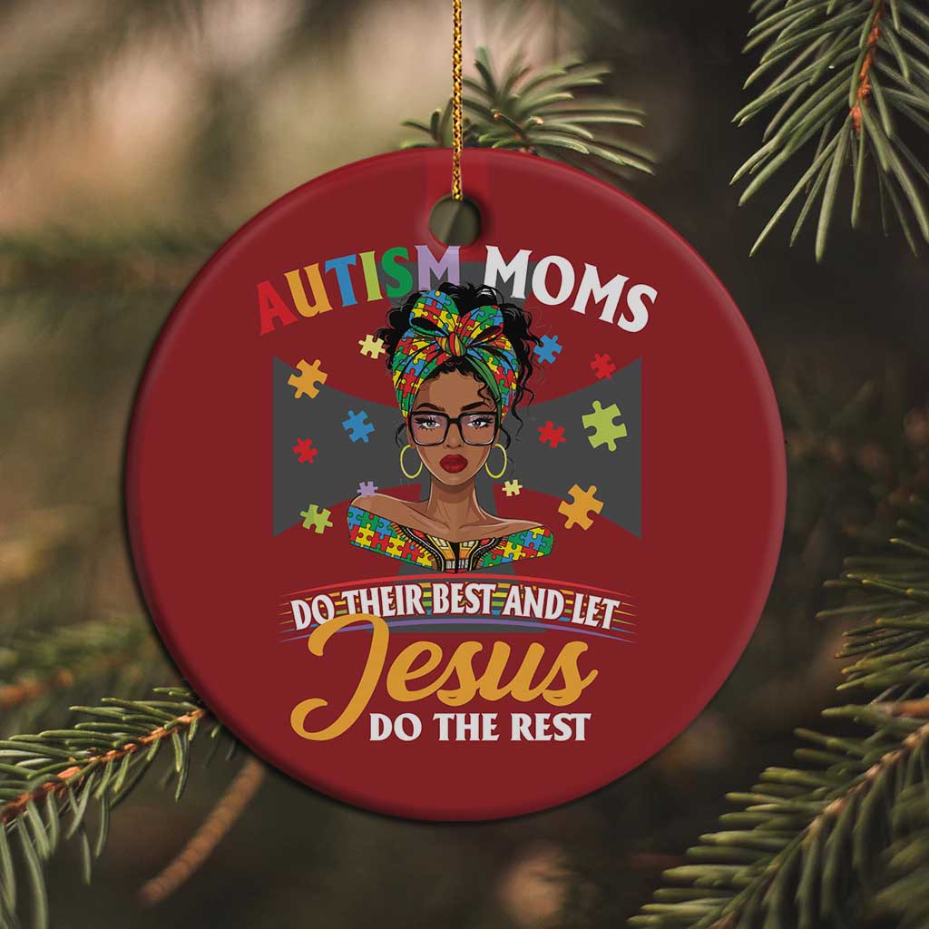 Afro Autism Mom Christmas Ornament African American Autistic Black Mama Religious Cross - African Pride