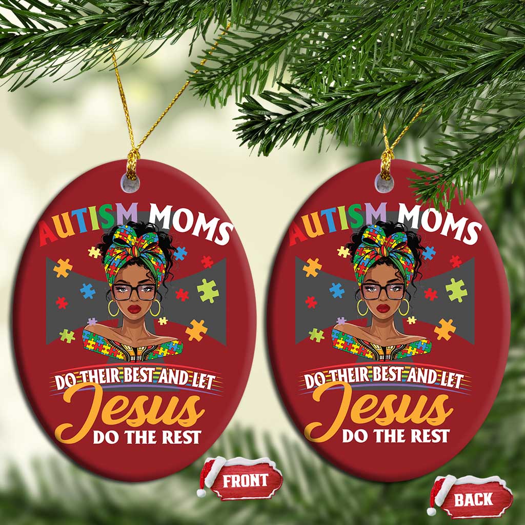 Afro Autism Mom Christmas Ornament African American Autistic Black Mama Religious Cross - African Pride