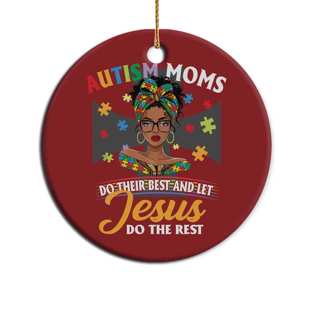 Afro Autism Mom Christmas Ornament African American Autistic Black Mama Religious Cross - African Pride