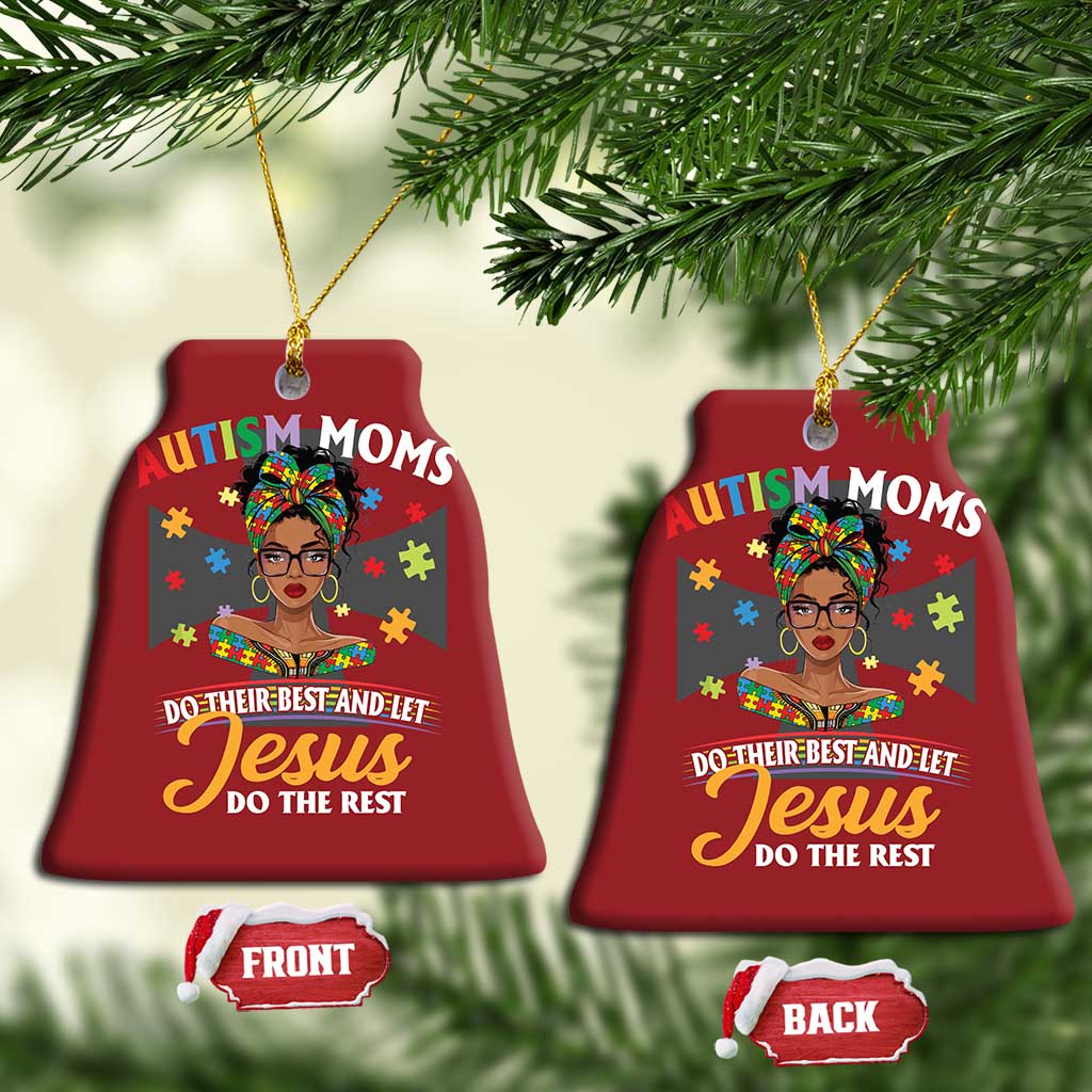 Afro Autism Mom Christmas Ornament African American Autistic Black Mama Religious Cross - African Pride
