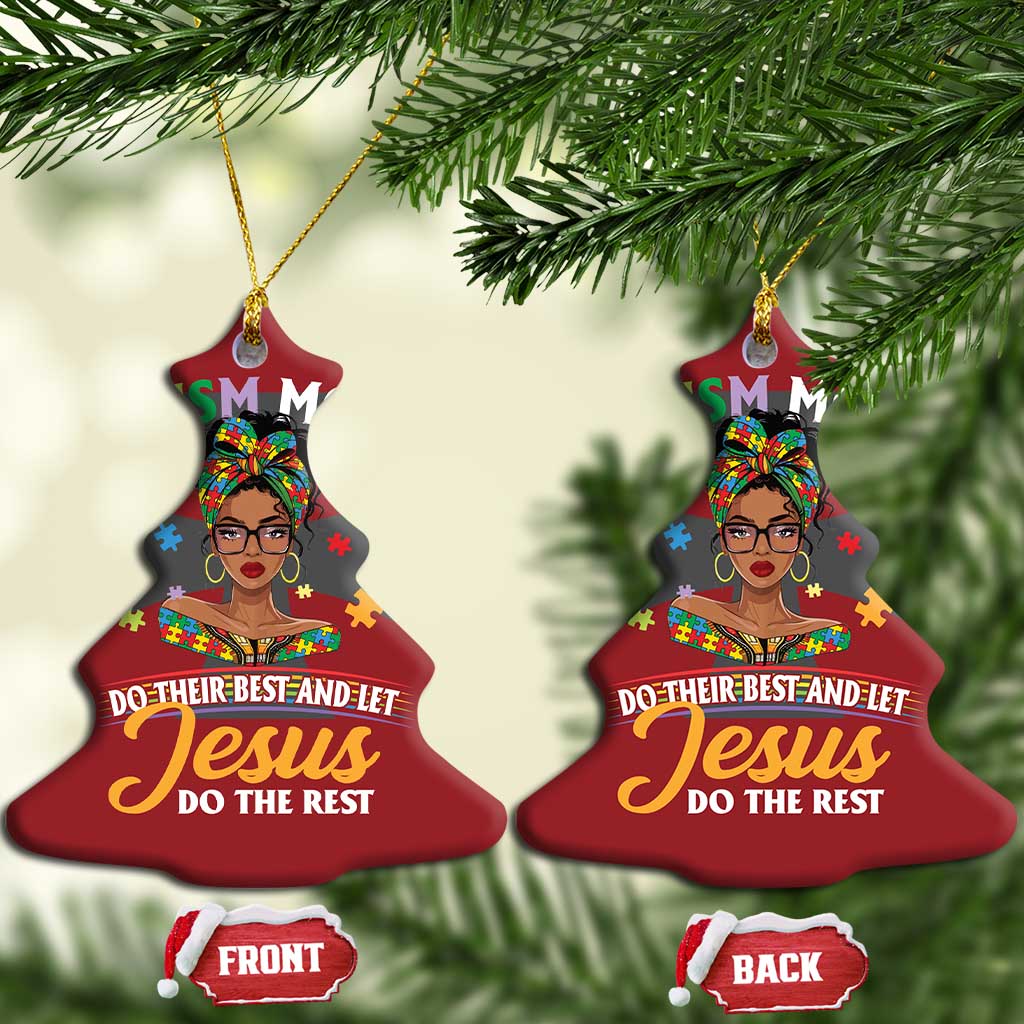 Afro Autism Mom Christmas Ornament African American Autistic Black Mama Religious Cross - African Pride