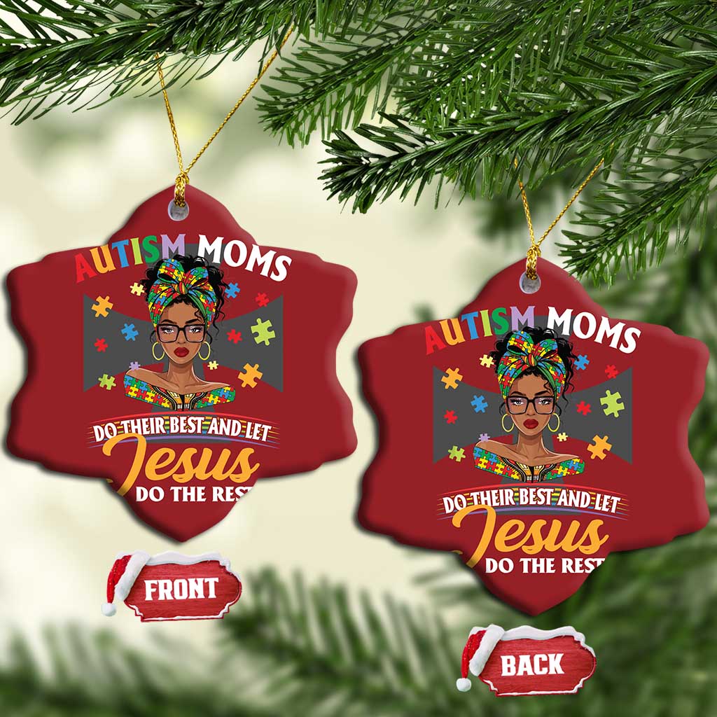 Afro Autism Mom Christmas Ornament African American Autistic Black Mama Religious Cross - African Pride
