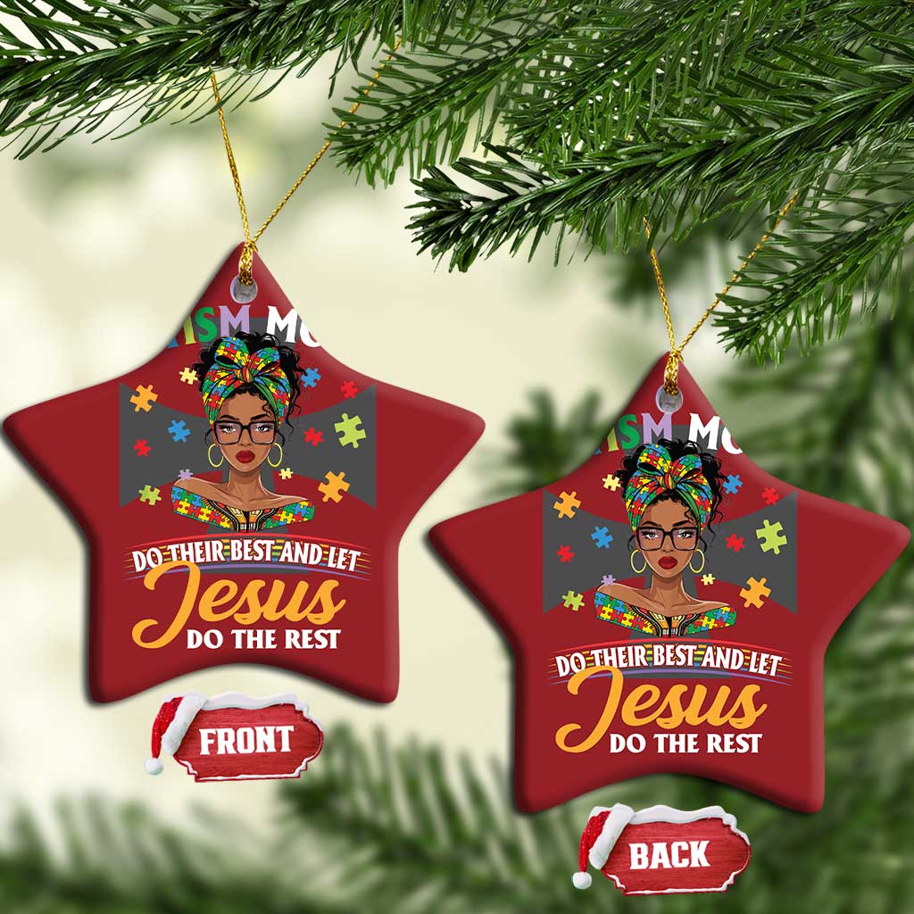 Afro Autism Mom Christmas Ornament African American Autistic Black Mama Religious Cross - African Pride