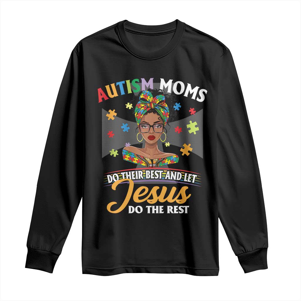 Afro Autism Mom Long Sleeve Shirt African American Autistic Black Mama Religious Cross - African Pride