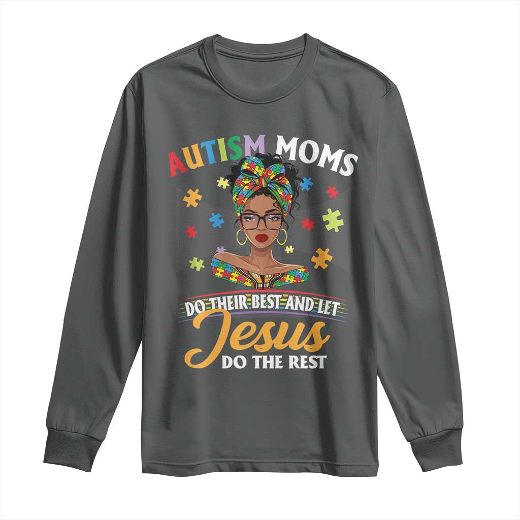 Afro Autism Mom Long Sleeve Shirt African American Autistic Black Mama Religious Cross - African Pride