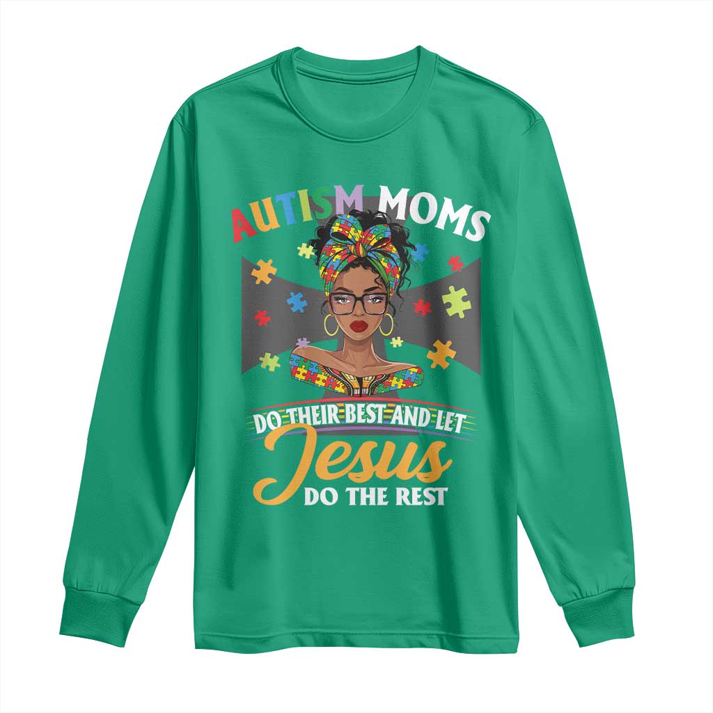Afro Autism Mom Long Sleeve Shirt African American Autistic Black Mama Religious Cross - African Pride