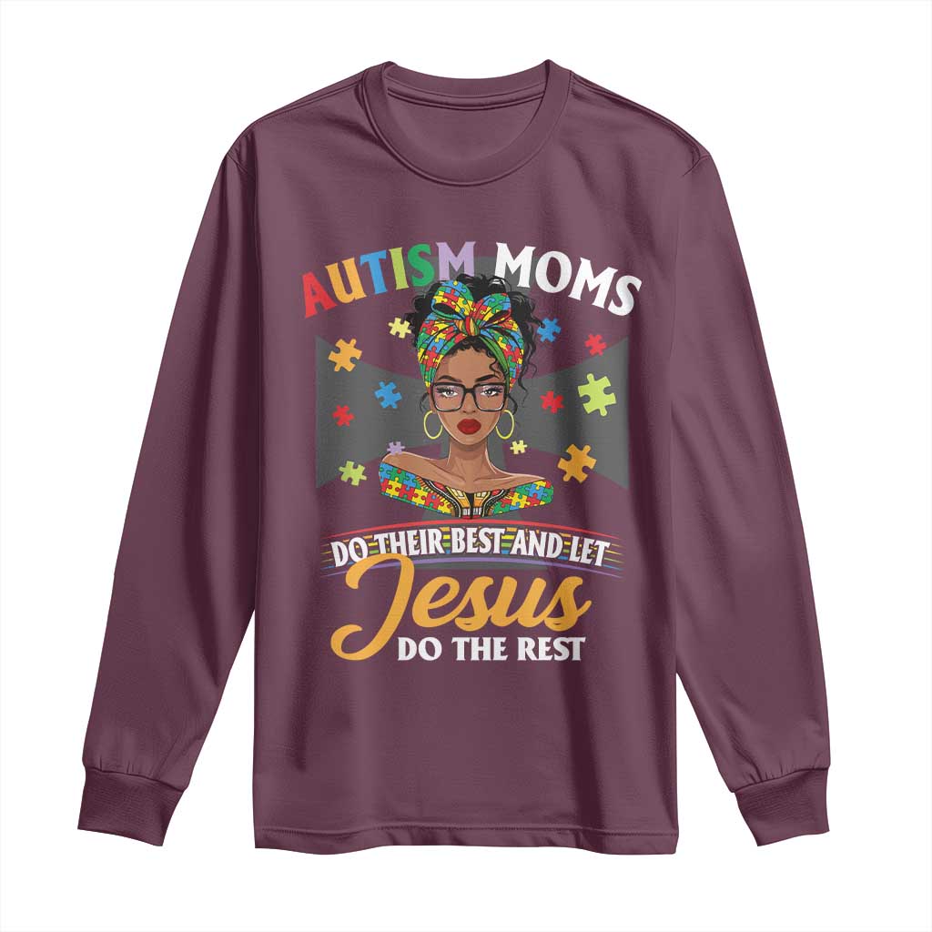 Afro Autism Mom Long Sleeve Shirt African American Autistic Black Mama Religious Cross - African Pride