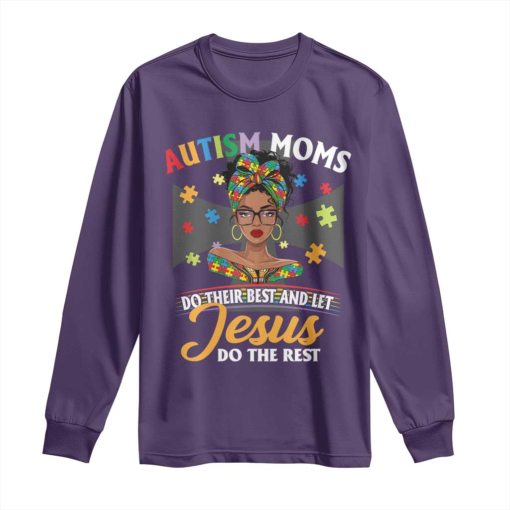Afro Autism Mom Long Sleeve Shirt African American Autistic Black Mama Religious Cross - African Pride