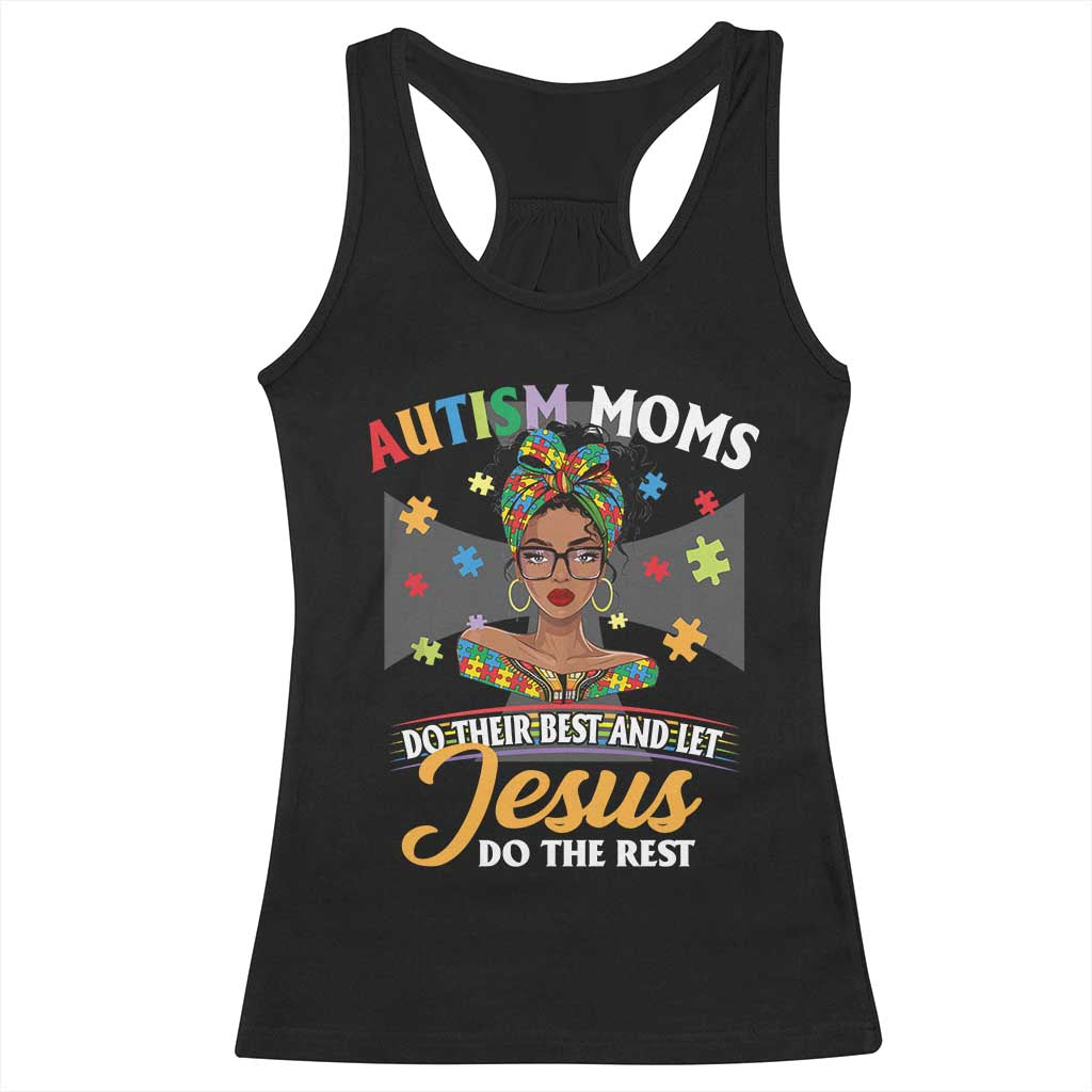 Afro Autism Mom Racerback Tank Top African American Autistic Black Mama Religious Cross - African Pride