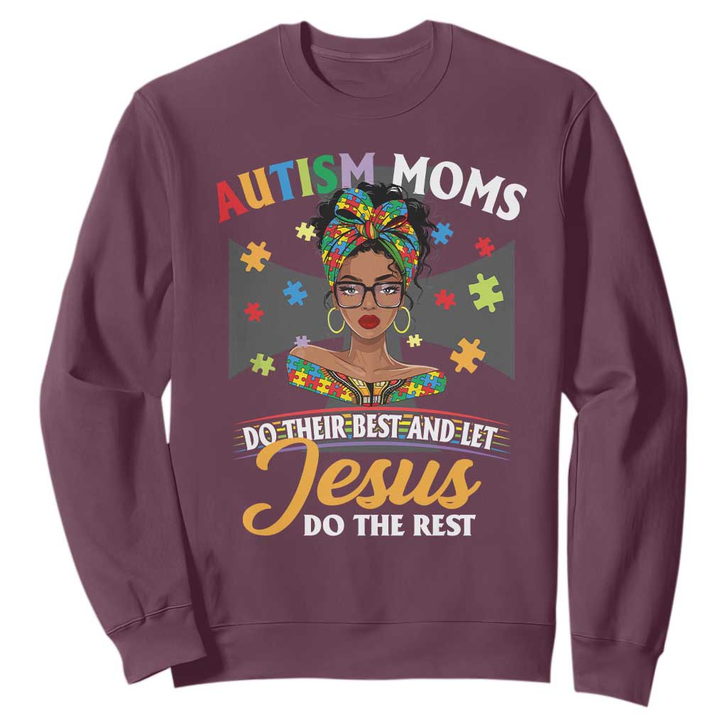 Afro Autism Mom Sweatshirt African American Autistic Black Mama Religious Cross - African Pride