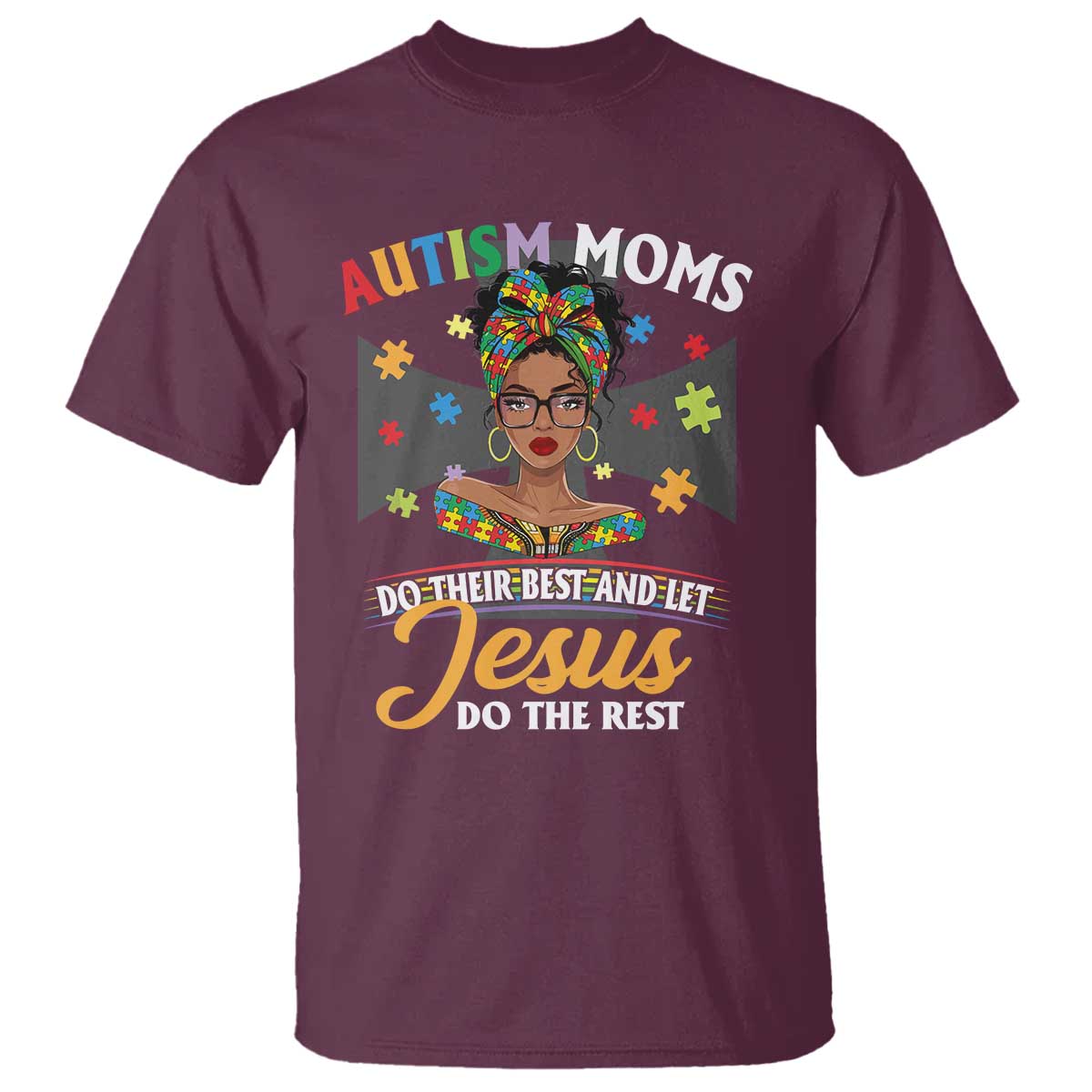 Afro Autism Mom T Shirt African American Autistic Black Mama Religious Cross - African Pride