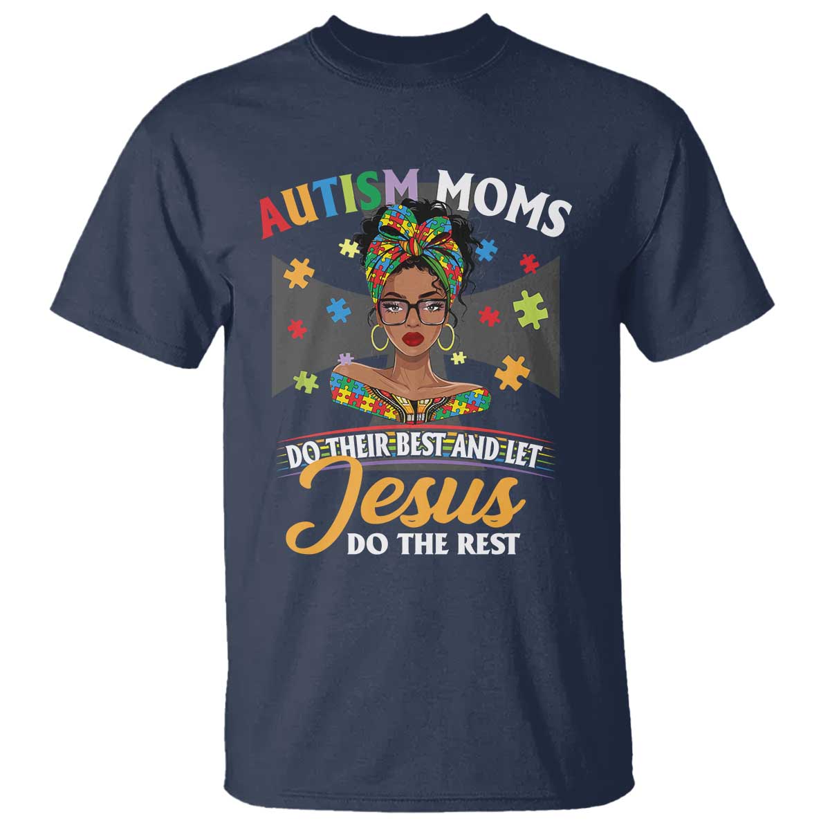 Afro Autism Mom T Shirt African American Autistic Black Mama Religious Cross - African Pride