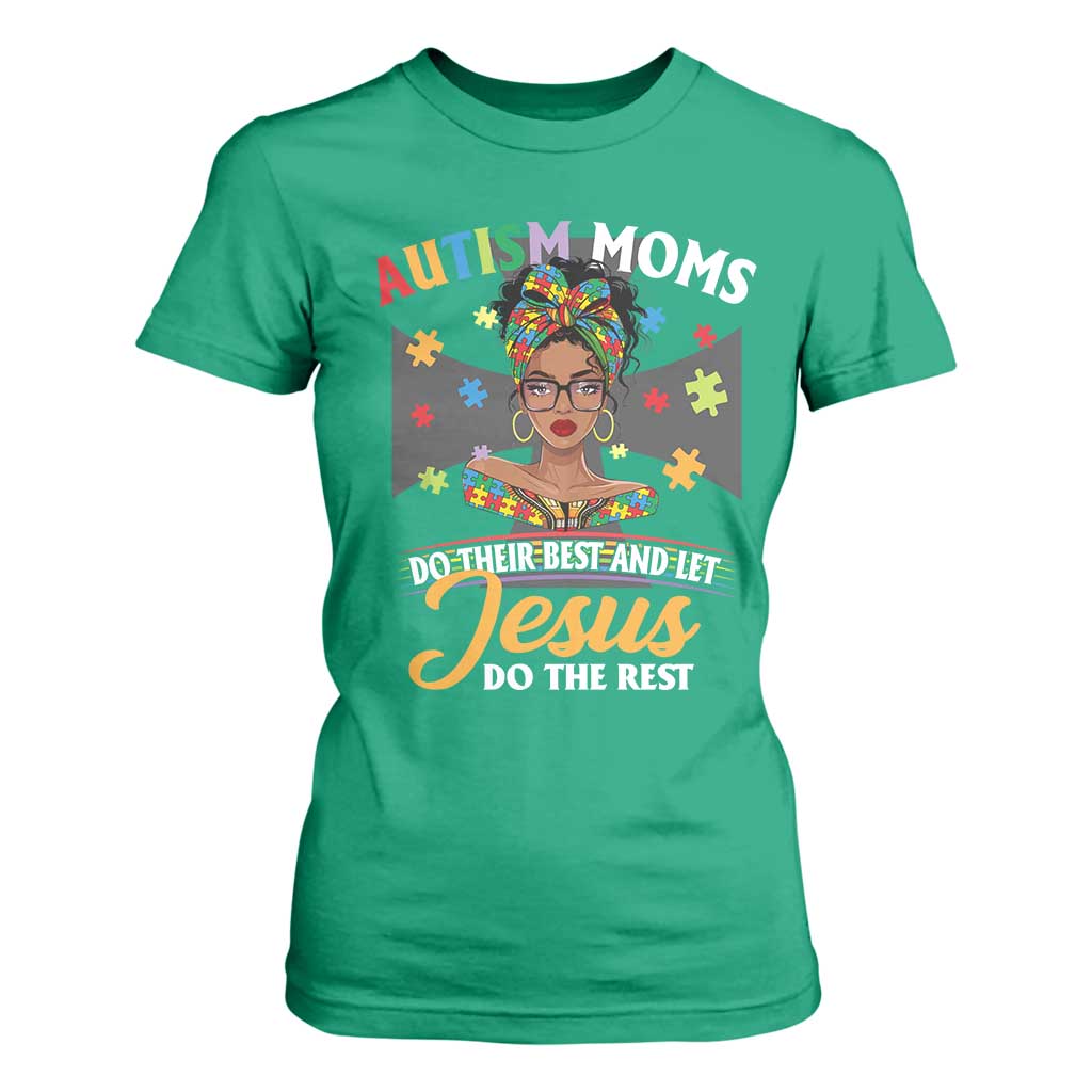 Afro Autism Mom T Shirt For Women African American Autistic Black Mama Religious Cross - African Pride