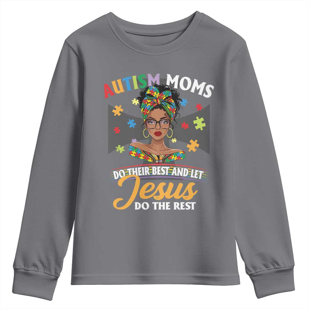 Afro Autism Mom Youth Sweatshirt African American Autistic Black Mama Religious Cross - African Pride