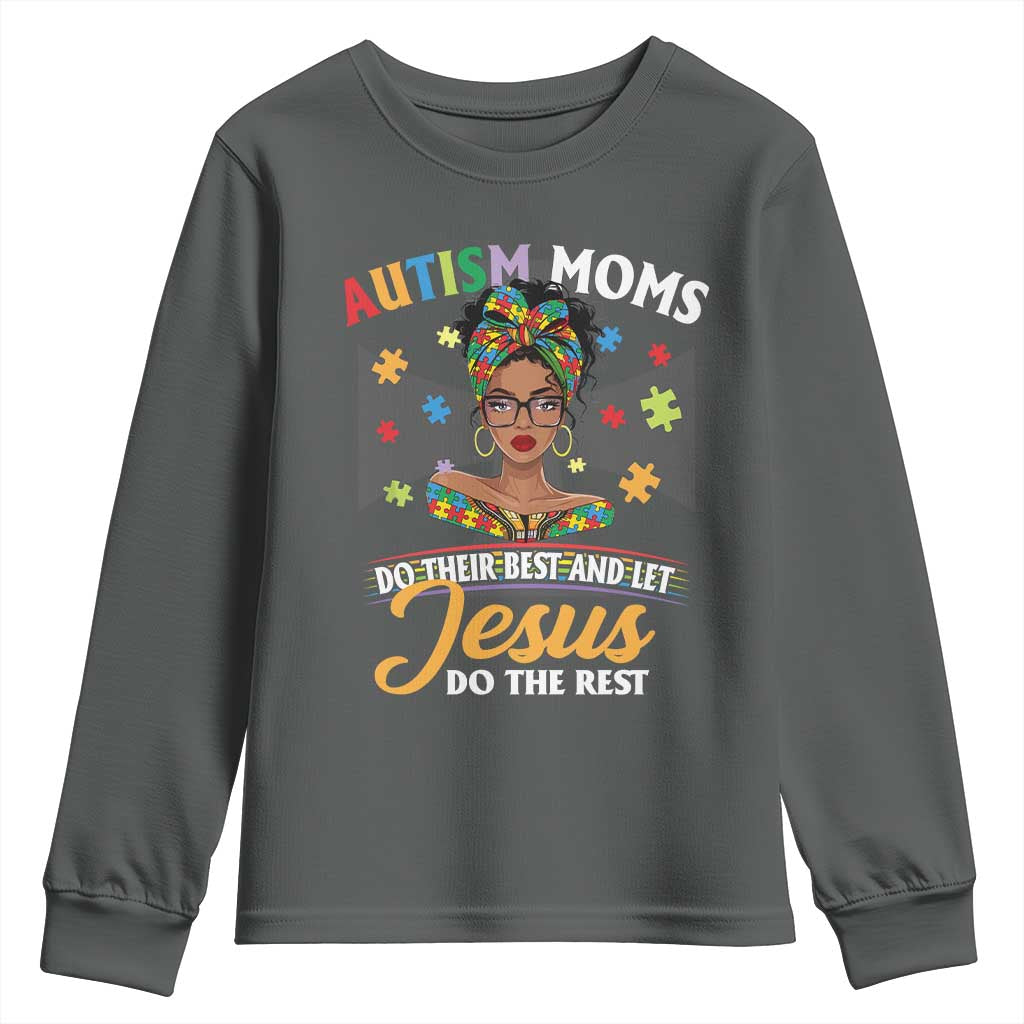 Afro Autism Mom Youth Sweatshirt African American Autistic Black Mama Religious Cross - African Pride