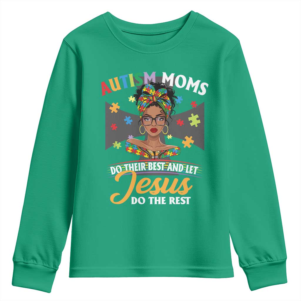 Afro Autism Mom Youth Sweatshirt African American Autistic Black Mama Religious Cross - African Pride