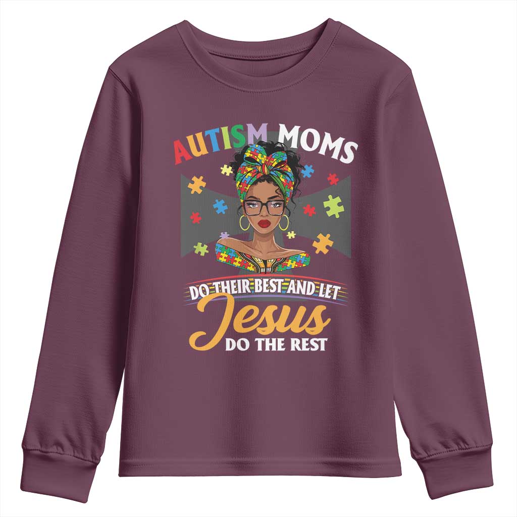 Afro Autism Mom Youth Sweatshirt African American Autistic Black Mama Religious Cross - African Pride