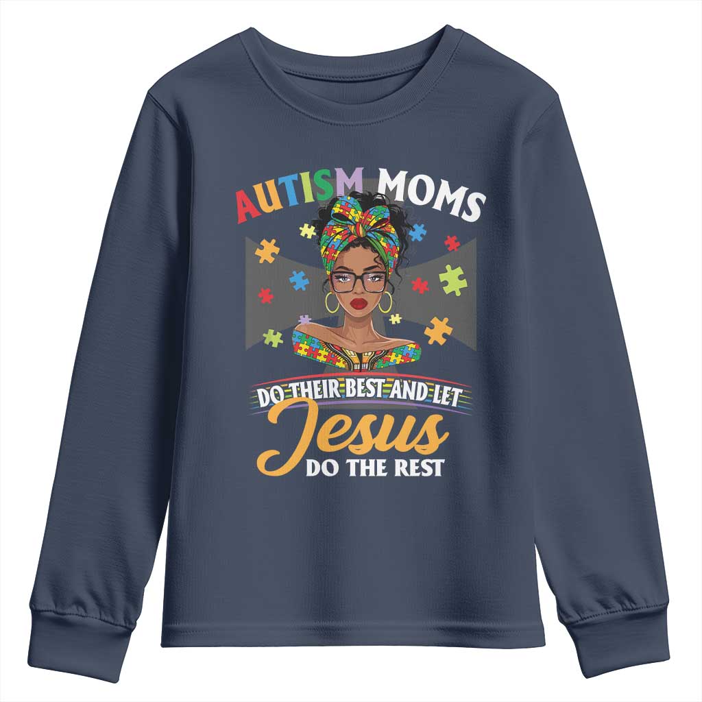 Afro Autism Mom Youth Sweatshirt African American Autistic Black Mama Religious Cross - African Pride