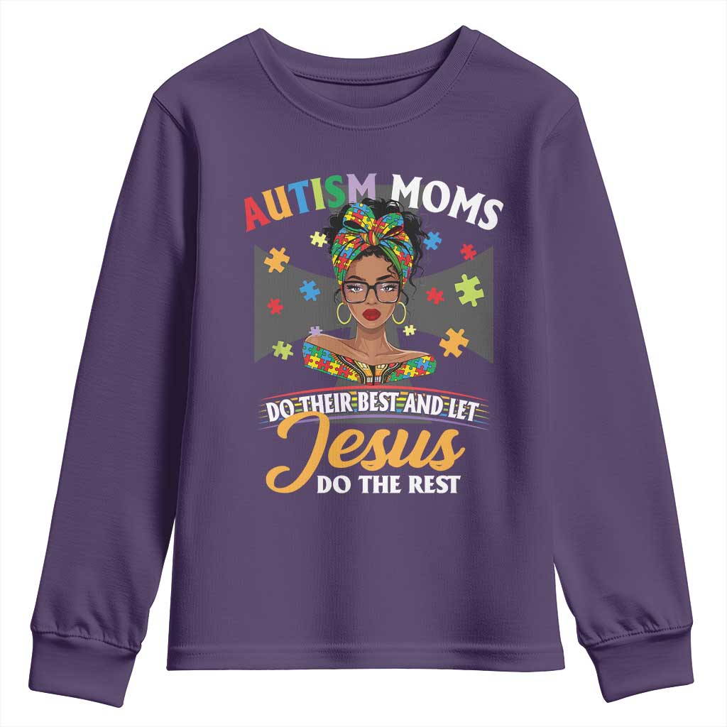 Afro Autism Mom Youth Sweatshirt African American Autistic Black Mama Religious Cross - African Pride