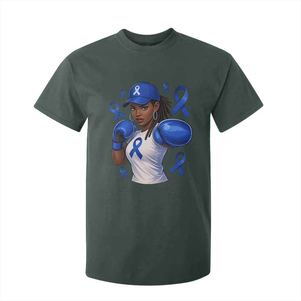 Black Women Fight Colon Cancer Blue Ribbon T Shirt For Kid African American Girls
