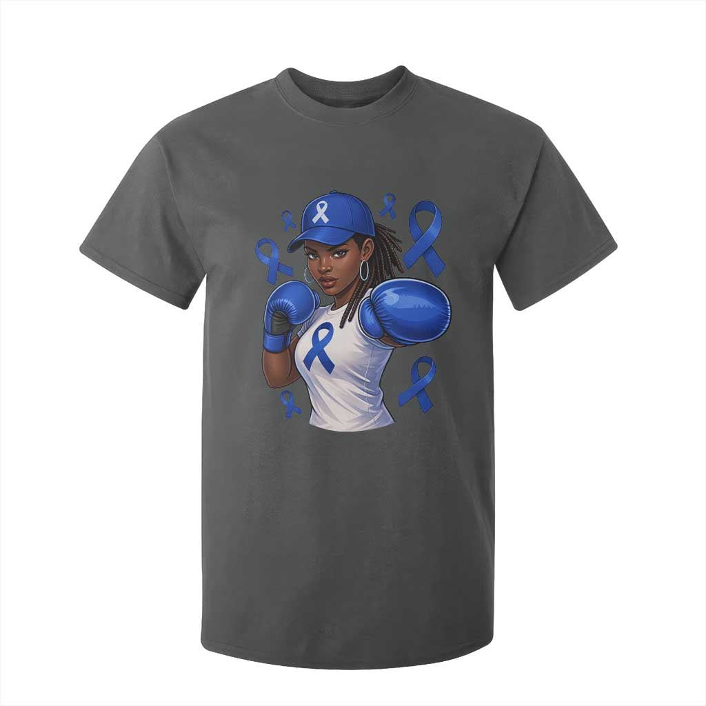 Black Women Fight Colon Cancer Blue Ribbon T Shirt For Kid African American Girls