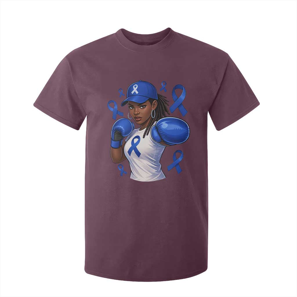Black Women Fight Colon Cancer Blue Ribbon T Shirt For Kid African American Girls