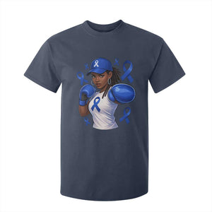Black Women Fight Colon Cancer Blue Ribbon T Shirt For Kid African American Girls