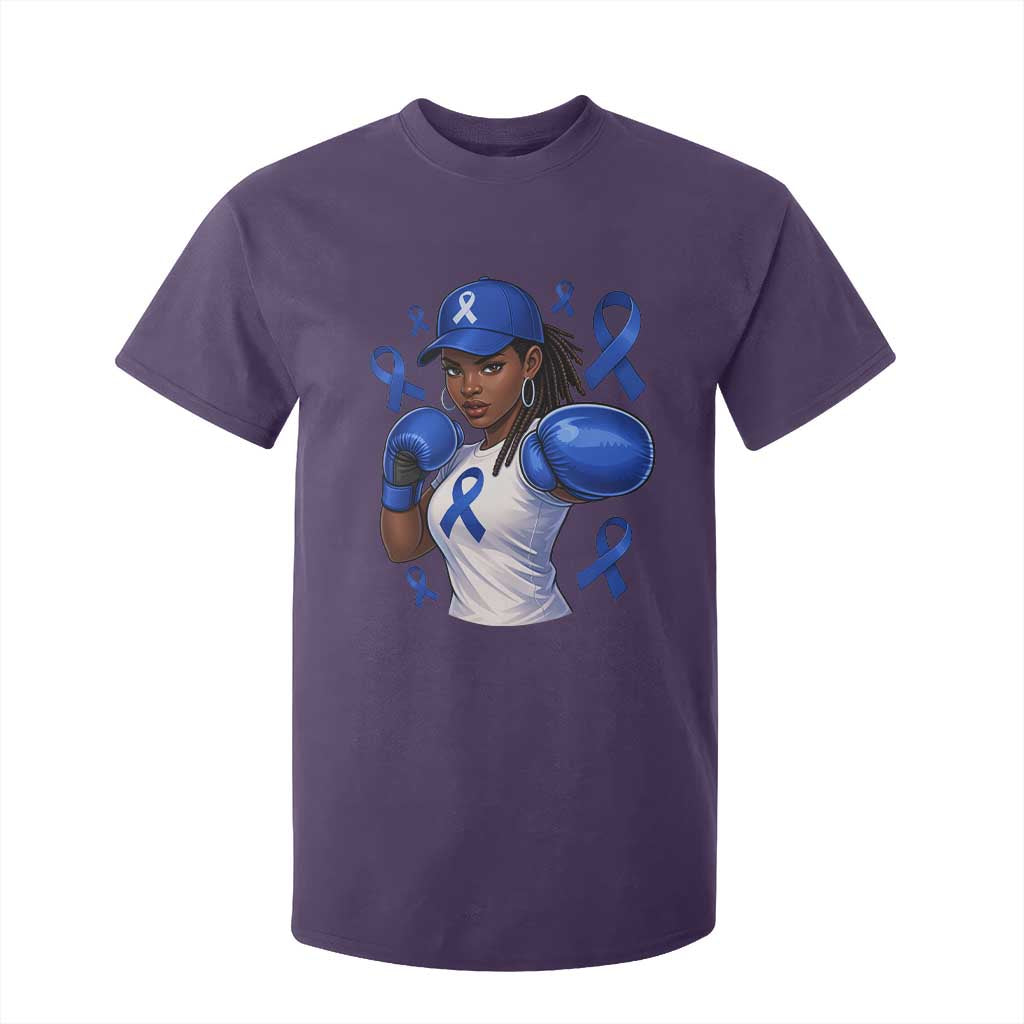 Black Women Fight Colon Cancer Blue Ribbon T Shirt For Kid African American Girls