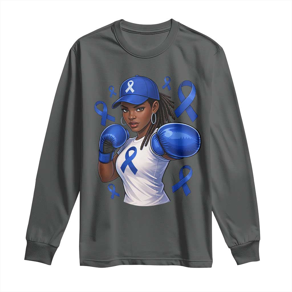 Black Women Fight Colon Cancer Blue Ribbon Long Sleeve Shirt African American Girls