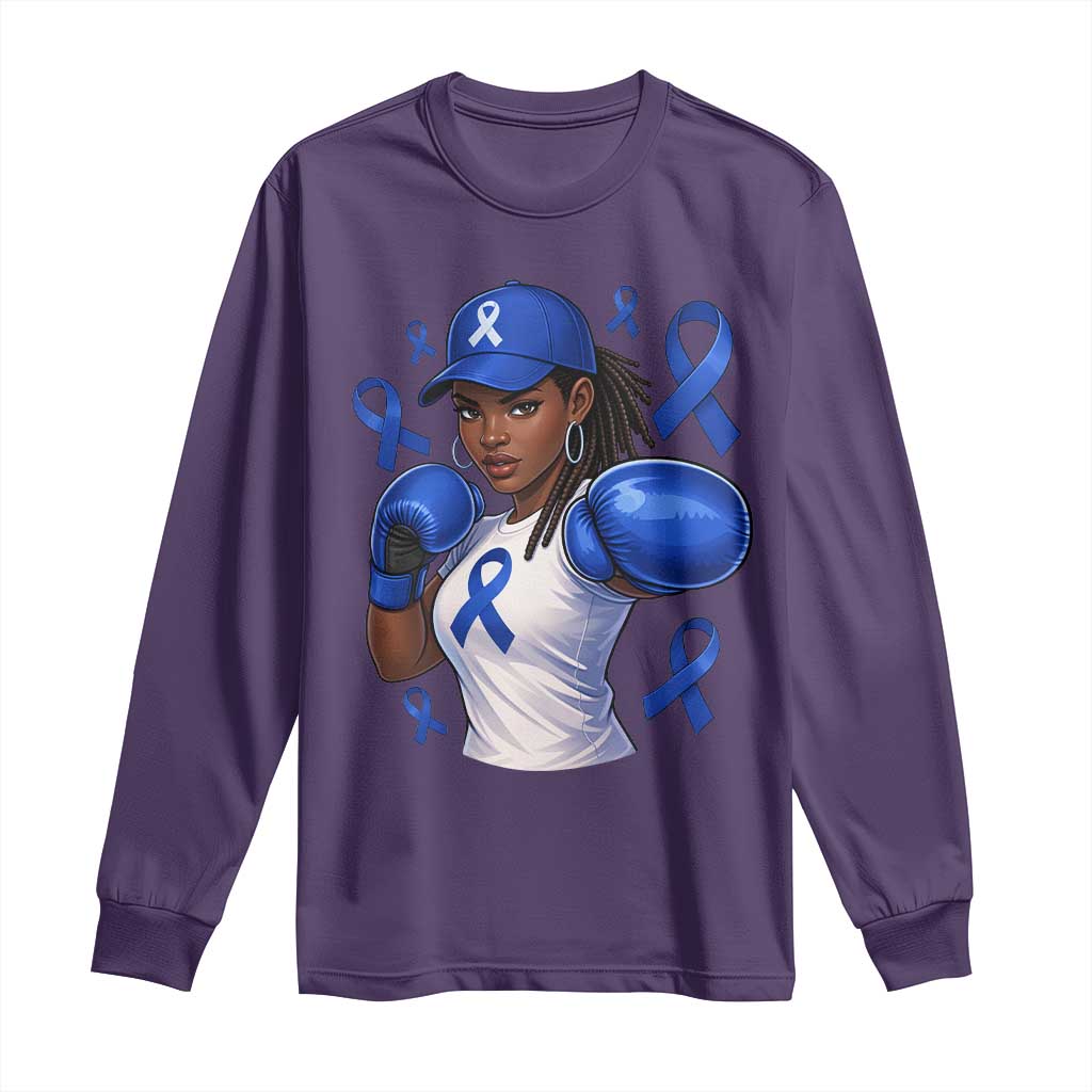 Black Women Fight Colon Cancer Blue Ribbon Long Sleeve Shirt African American Girls