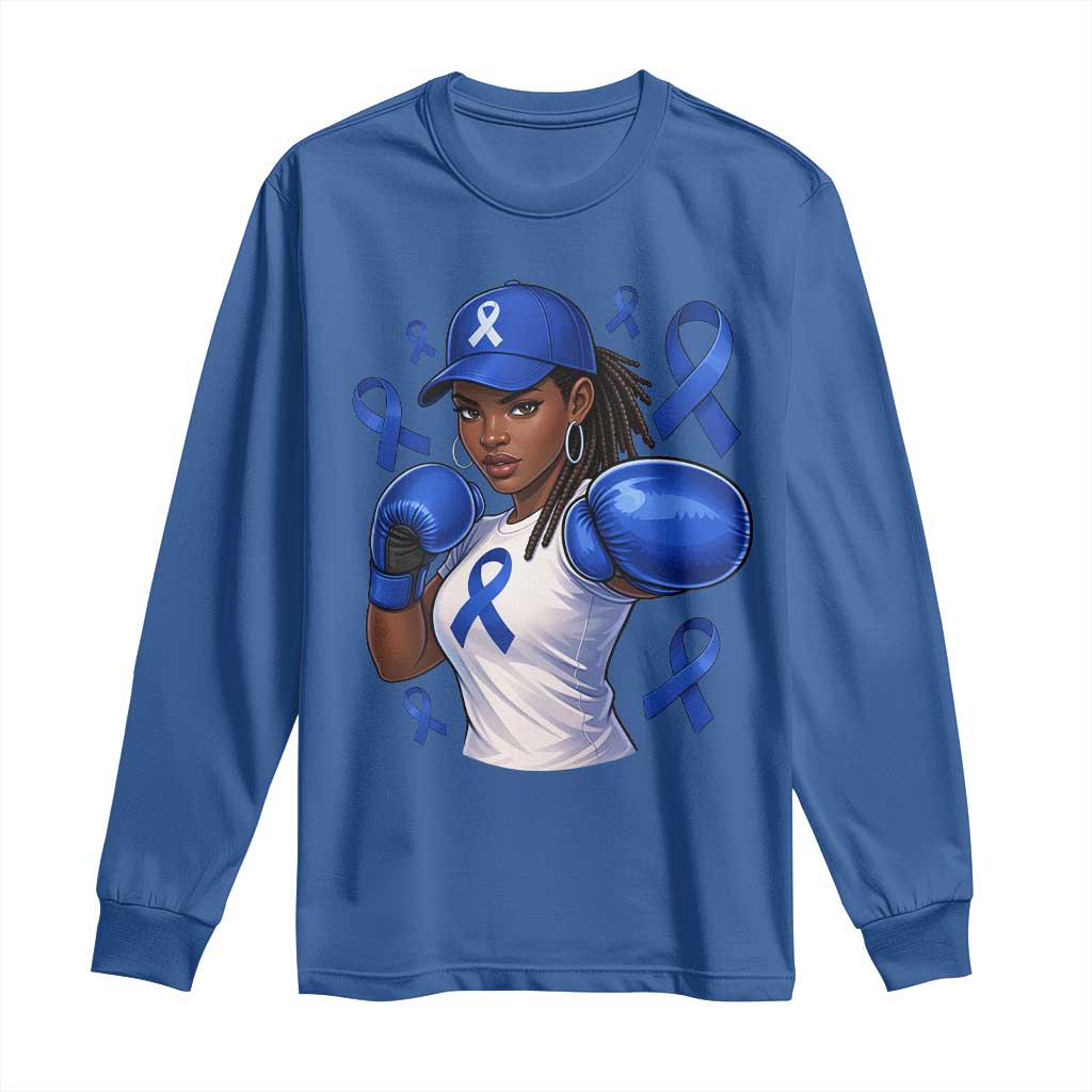 Black Women Fight Colon Cancer Blue Ribbon Long Sleeve Shirt African American Girls