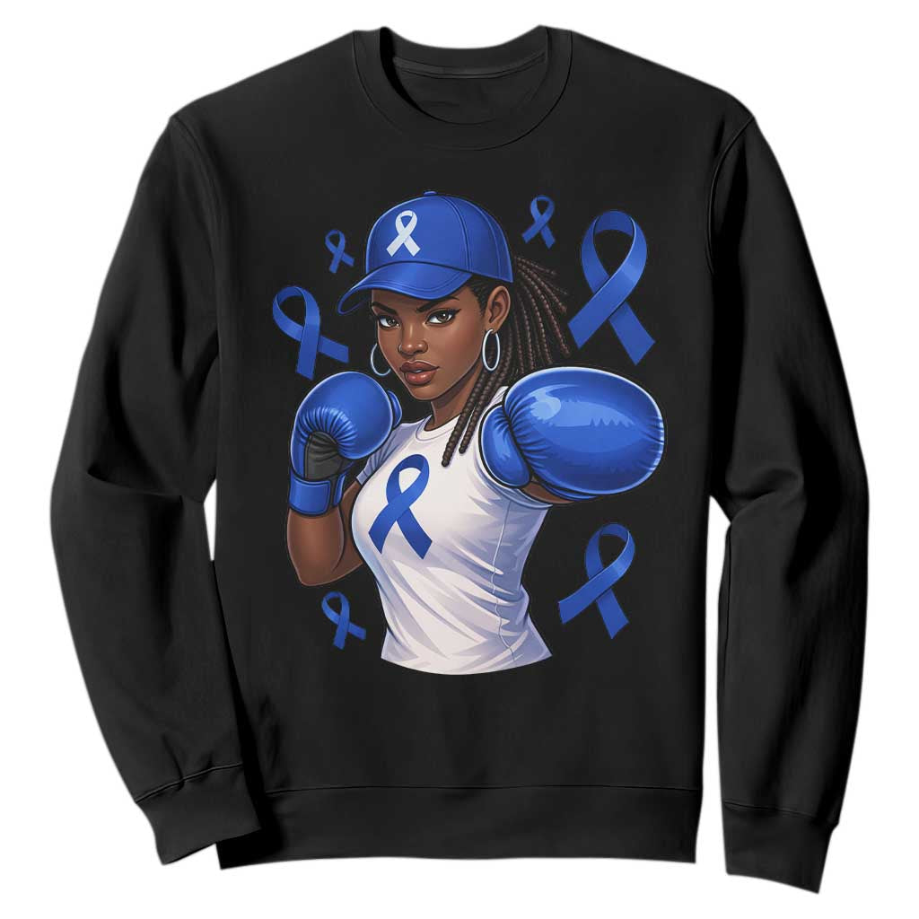 Black Women Fight Colon Cancer Blue Ribbon Sweatshirt African American Girls